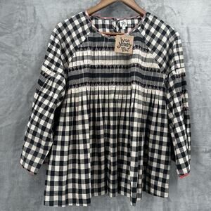 Ivy Jane Blouse Top Womens Small Plaid Bell Sleeve Connect in Peplum NWT Gingham
